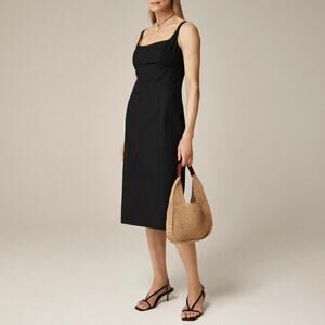 NWT J.Crew Square Neck Seamed Lined Midi Dress In Black Size 2